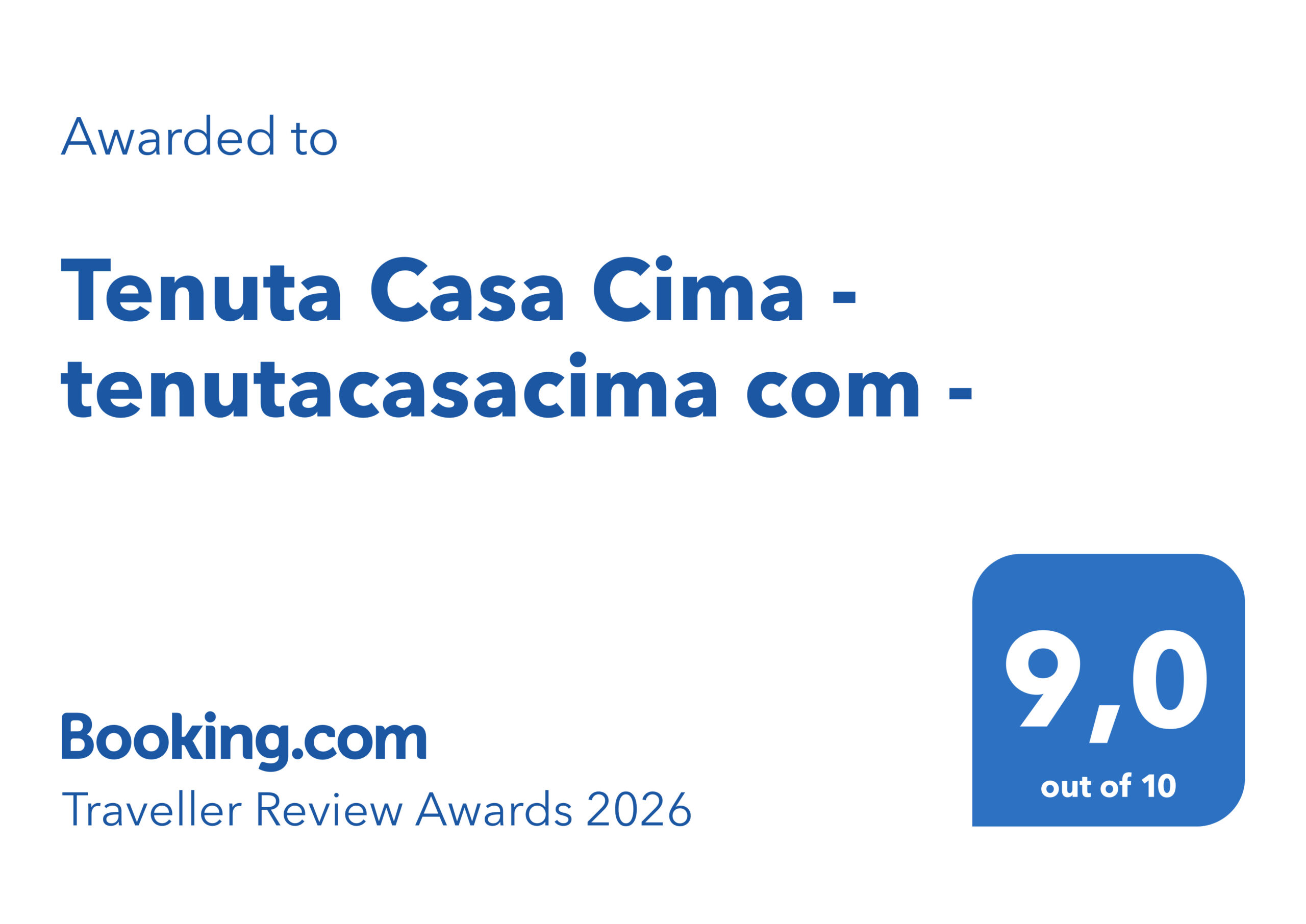 Booking.com Traveller Review Award 2026 – Tenuta Casa Cima